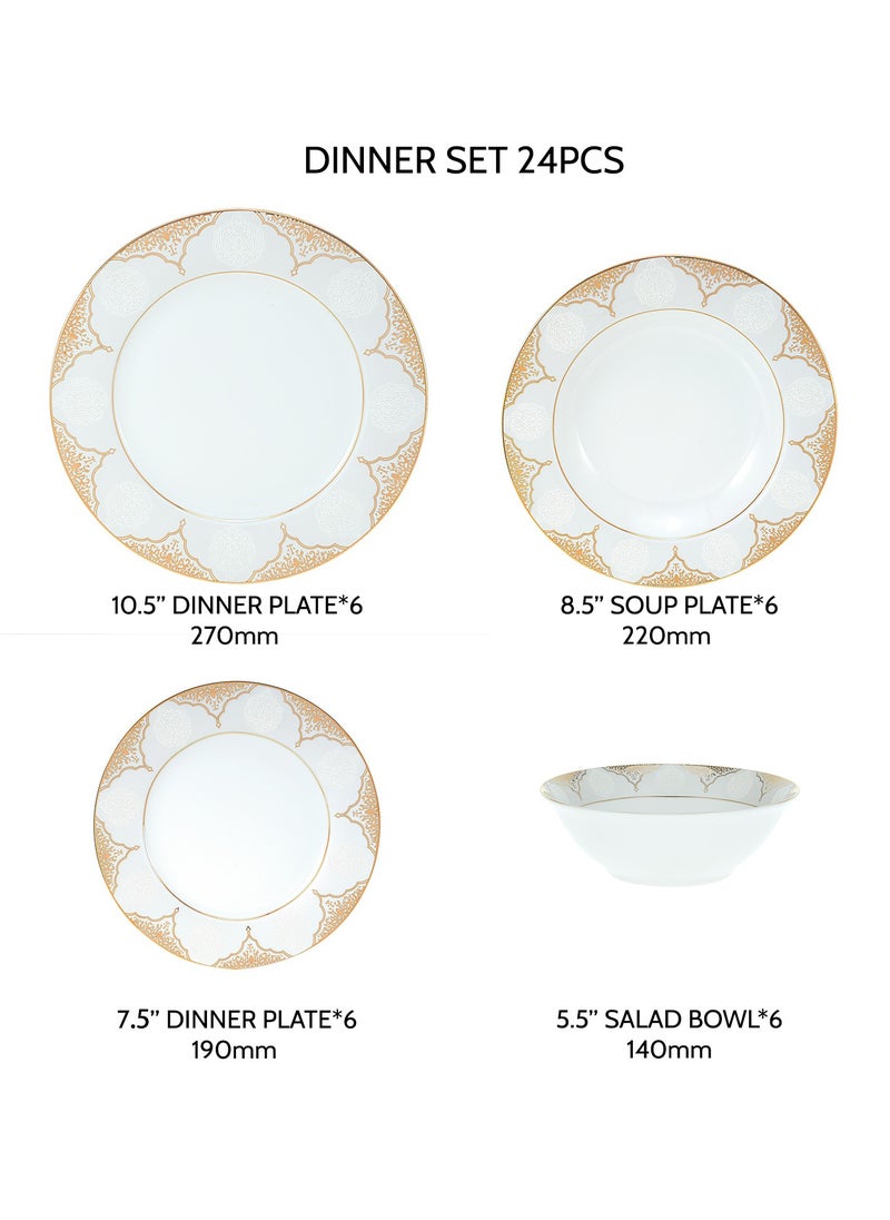 MESA 24-Pc Porcelain Dinner Set Serves 6 - Classic Gold