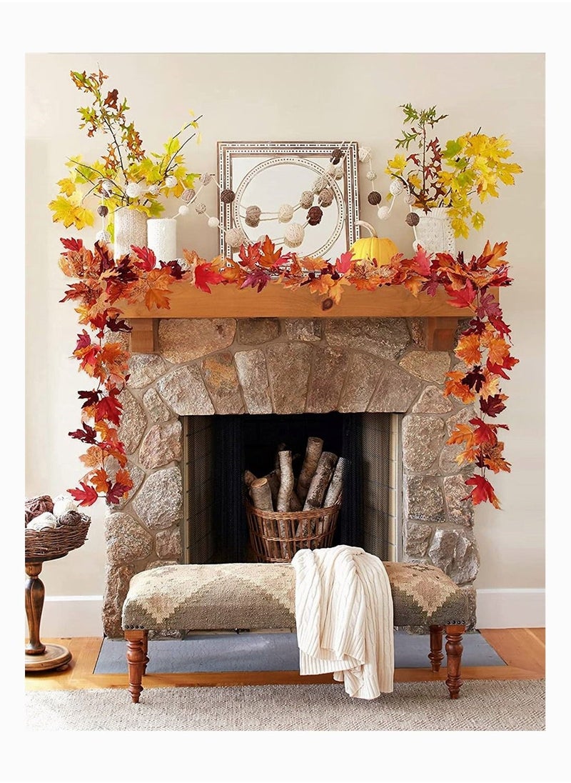 2 Pack Fall-Garland, Garland Leaf, Foliage Mantle Vine Fall Decor Artificial Autumn Decoration for Home, Fireplace, Mantle, Front Door, Thanksgiving Decor