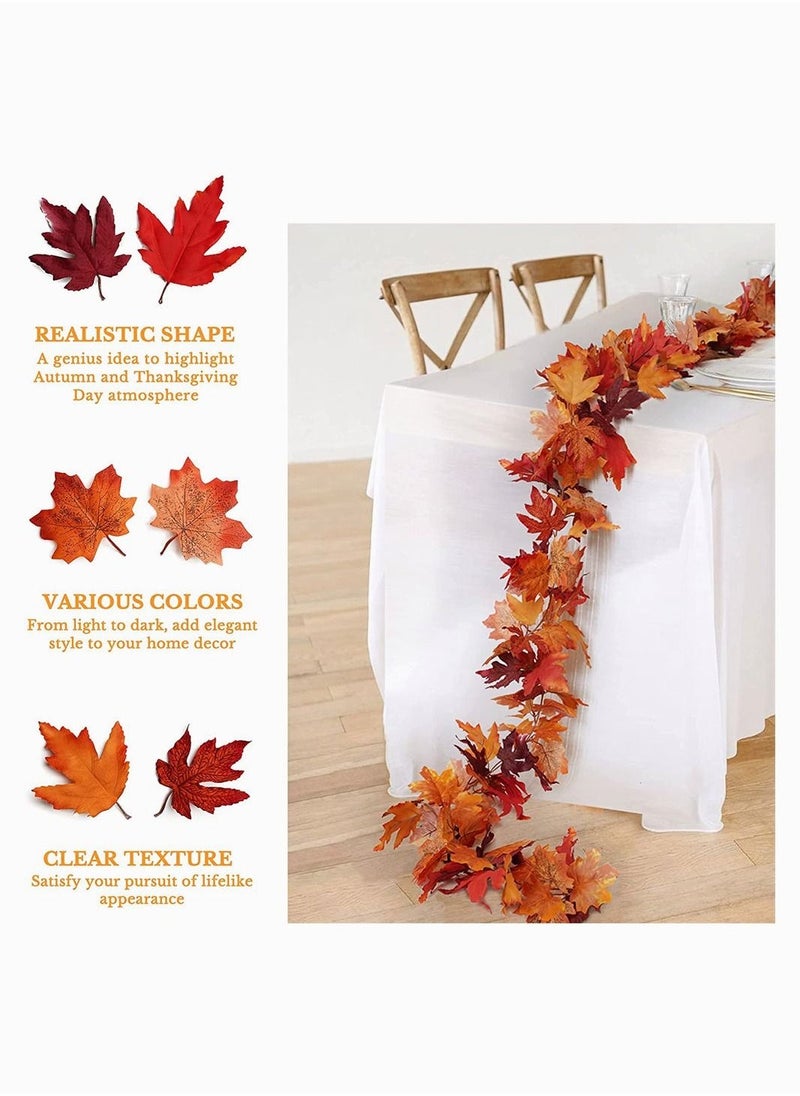 2 Pack Fall-Garland, Garland Leaf, Foliage Mantle Vine Fall Decor Artificial Autumn Decoration for Home, Fireplace, Mantle, Front Door, Thanksgiving Decor
