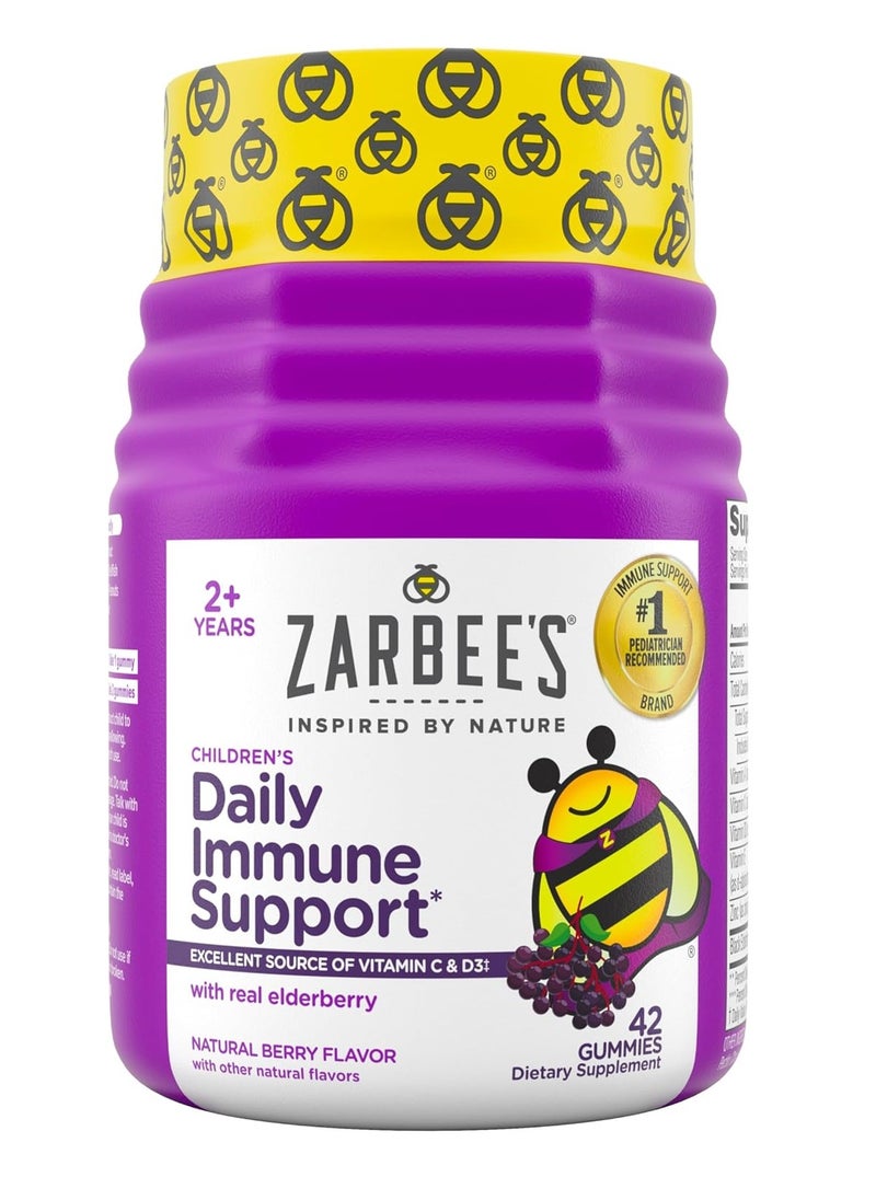 Zarbee's Elderberry Gummies for Kids with Vitamin C; Zinc & Elderberry; Daily Childrens Immune Support Vitamins Gummy Children Ages 2 and Up; Natural Berry Flavor; 42 Count