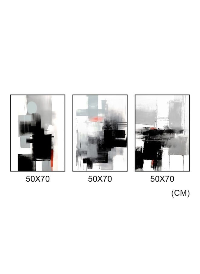 Minimalist Abstract Japandi Style Artwork Of Black White And Grey Colors Set Of 3 Alloy Matt - Black Frame Wall Art