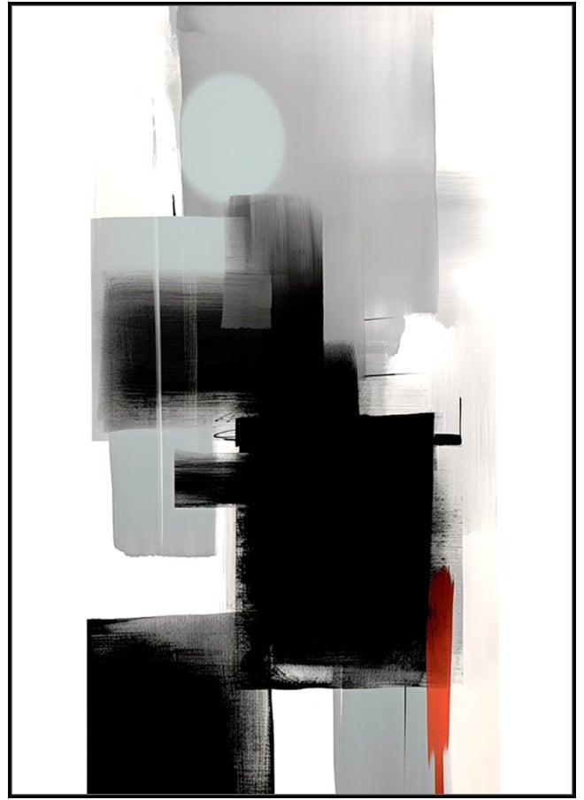 Minimalist Abstract Japandi Style Artwork Of Black White And Grey Colors Set Of 3 Alloy Matt - Black Frame Wall Art