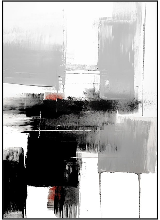 Minimalist Abstract Japandi Style Artwork Of Black White And Grey Colors Set Of 3 Alloy Matt - Black Frame Wall Art