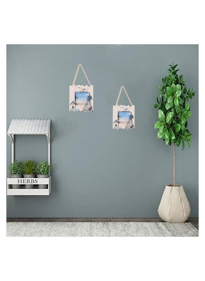 2 Pcs Wooden Beach Picture Frame Seaside Vacational Frames Nautical Photo Frame Standing and Wall Picture Frames Ocean Tropical Photo Frame for Bathroom Kitchen Decor Gift Accessory