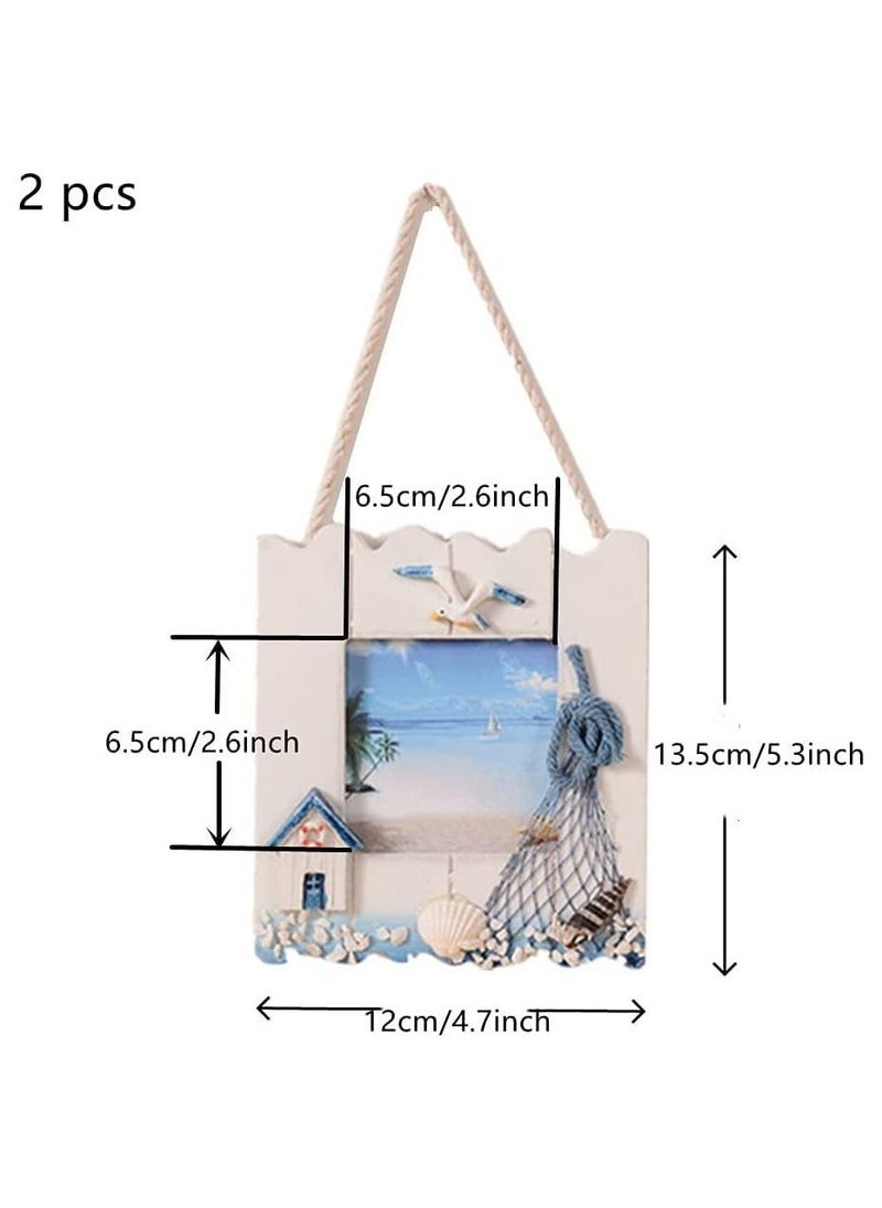 2 Pcs Wooden Beach Picture Frame Seaside Vacational Frames Nautical Photo Frame Standing and Wall Picture Frames Ocean Tropical Photo Frame for Bathroom Kitchen Decor Gift Accessory