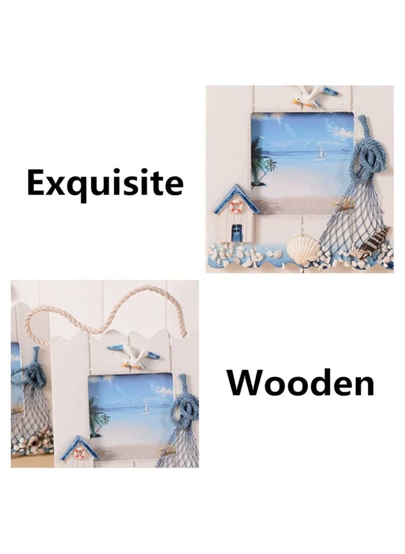2 Pcs Wooden Beach Picture Frame Seaside Vacational Frames Nautical Photo Frame Standing and Wall Picture Frames Ocean Tropical Photo Frame for Bathroom Kitchen Decor Gift Accessory