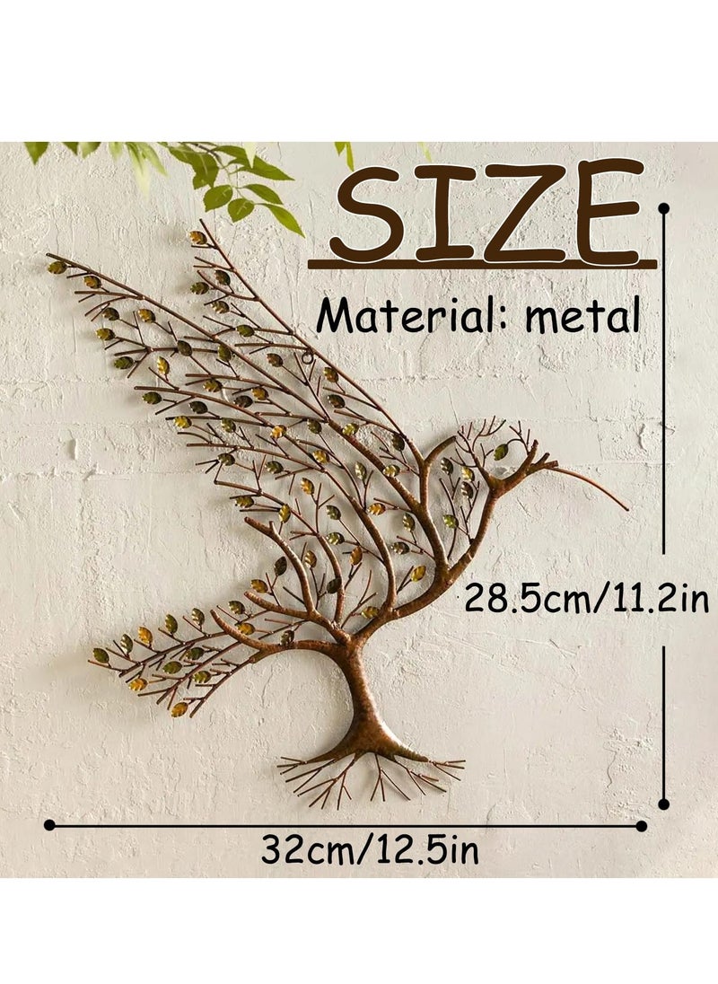 Metal Wall Art for Living Room Home Decor, Hummingbird with Branches Metal Leaves Bird Ornaments for Living Room, Office, Study, Hotel Wall Hanging Decor (12.5