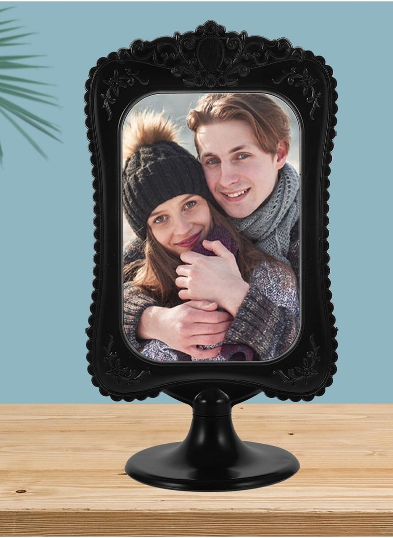 Standing Desktop Photo Frame, Photo Display Frame, Room Decor Double Two Sided Photo Frame, for Tabletop Display, Decorative Floral Design Home Décor, Photo Gallery, Art, More (Black)