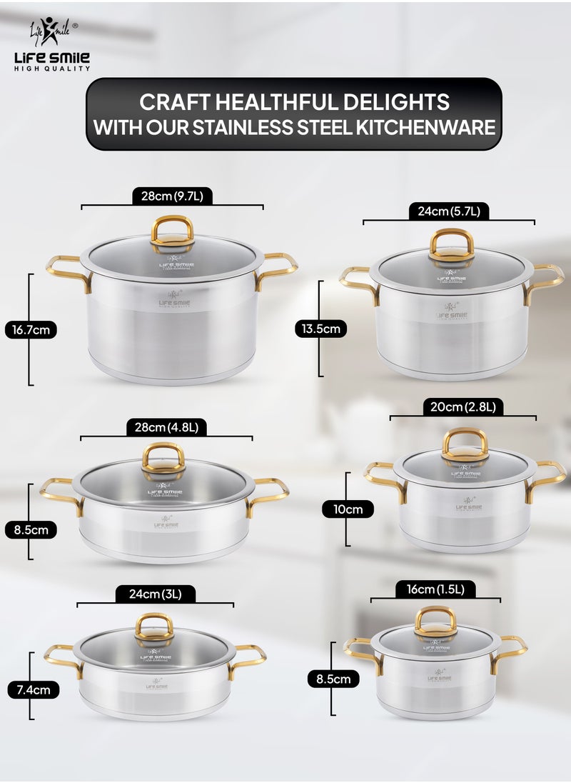 Cookware Set 12 Pieces - Pure 18/10 Stainless Steel Cooking Set - Induction Base Pots and Pans Set - Non-Toxic, 100% PFOA, PTFE & PFOS Free - Oven Safe Kitchen Cookware Sets (Gold)