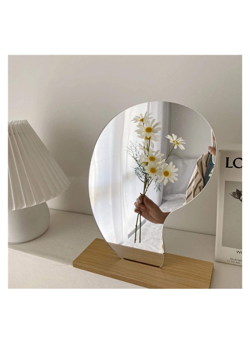 Acrylic Makeup Mirror for Desk with Stand-Aesthetic Desk Decor Vanity Mirror-Frameless Table top for Bedroom, Living Room and Minimal Spaces Room Decor