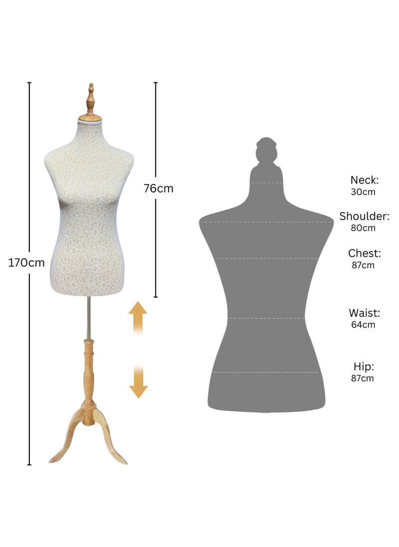 Female Mannequin Body 170cm Adjustable Height, Quality Foam Torso Mannequins Wooden Tripod Stand & Head, Women Mannequin Torso for Clothing Store, Clothes Window Display, Boutiques, Jewellery Showroom