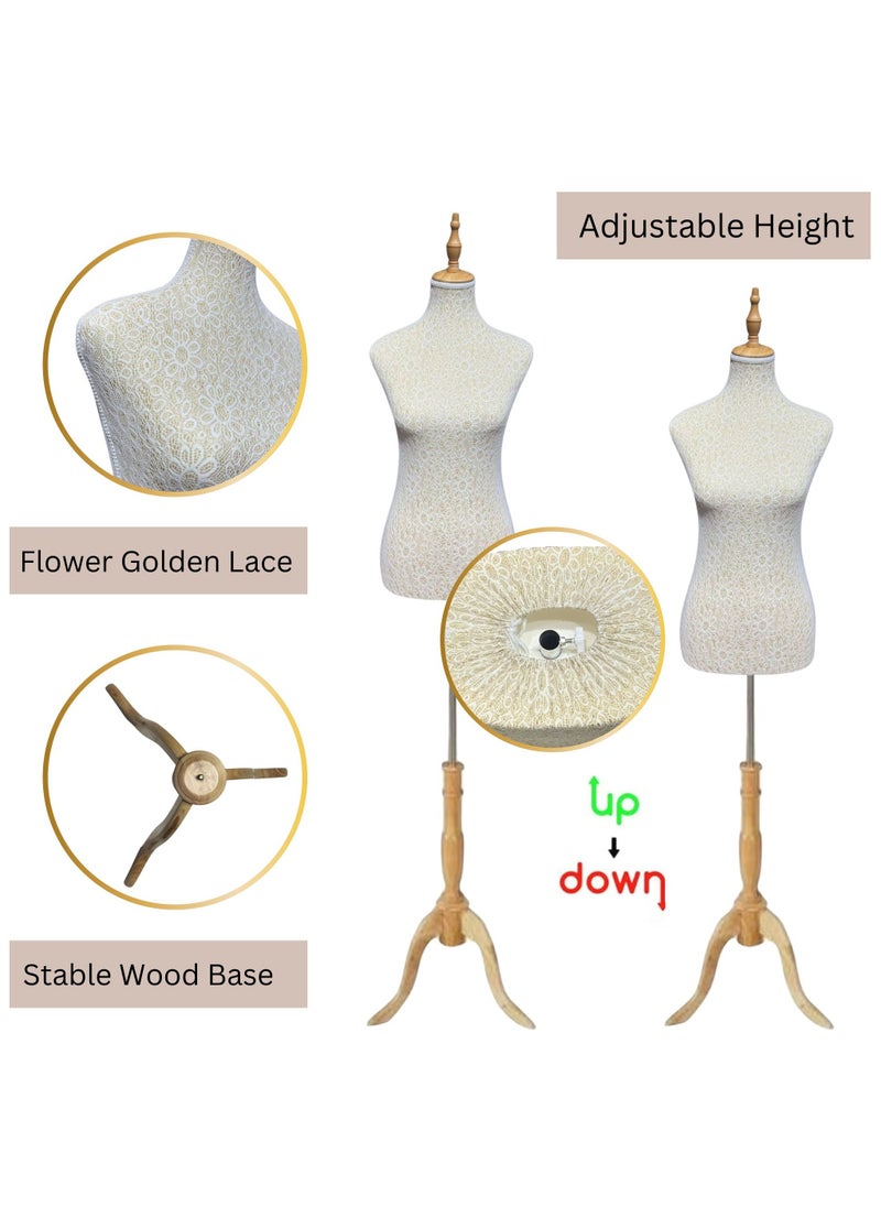 Female Mannequin Body 170cm Adjustable Height, Quality Foam Torso Mannequins Wooden Tripod Stand & Head, Women Mannequin Torso for Clothing Store, Clothes Window Display, Boutiques, Jewellery Showroom