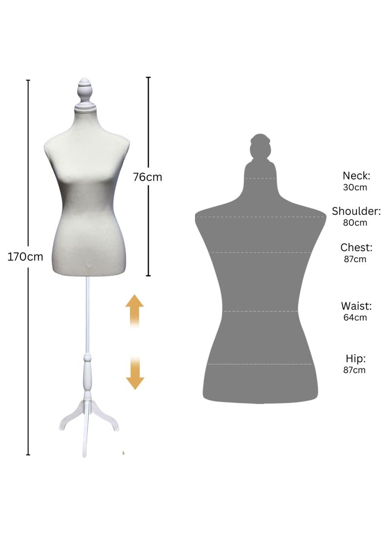 Women Sewing Mannequin Torso Dress Foam, Adjustable Female Mannequin Body Torso, Strong Plastic Tripod and Head with Stainless Steel Tube, Pinnable Mannequin Display Dressmaker Sewing Clothes 170cm