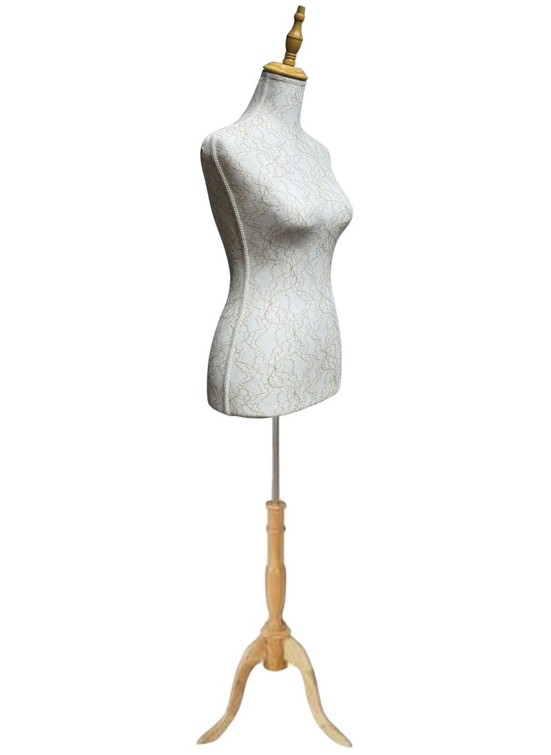 Female Mannequin Torso Dress Form with Wooden Tripod Base Stand, Adjustable Height Half Body Torso Sewing Dressmakers, Display Dress Form Mannequins for Wedding Dress Manikin Body Jewellery Clothes