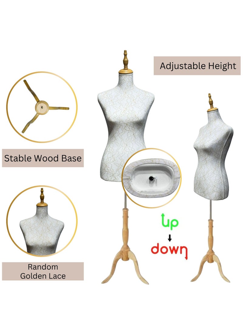 Female Mannequin Torso Dress Form with Wooden Tripod Base Stand, Adjustable Height Half Body Torso Sewing Dressmakers, Display Dress Form Mannequins for Wedding Dress Manikin Body Jewellery Clothes