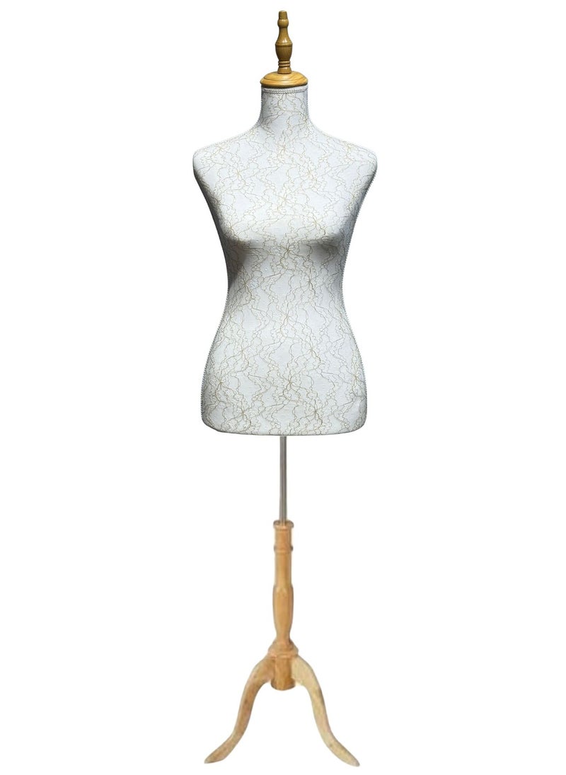 Female Mannequin Torso Dress Form with Wooden Tripod Base Stand, Adjustable Height Half Body Torso Sewing Dressmakers, Display Dress Form Mannequins for Wedding Dress Manikin Body Jewellery Clothes