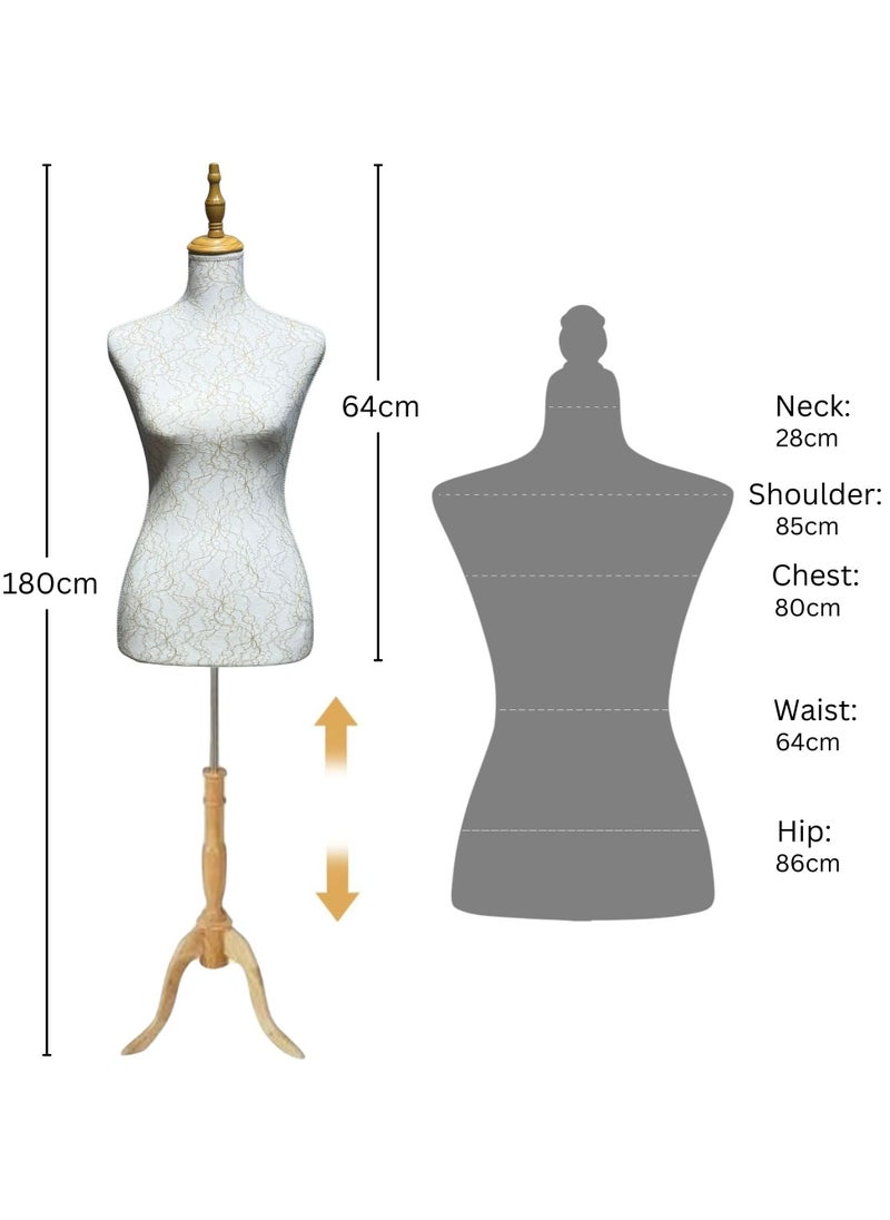 Female Mannequin Torso Dress Form with Wooden Tripod Base Stand, Adjustable Height Half Body Torso Sewing Dressmakers, Display Dress Form Mannequins for Wedding Dress Manikin Body Jewellery Clothes