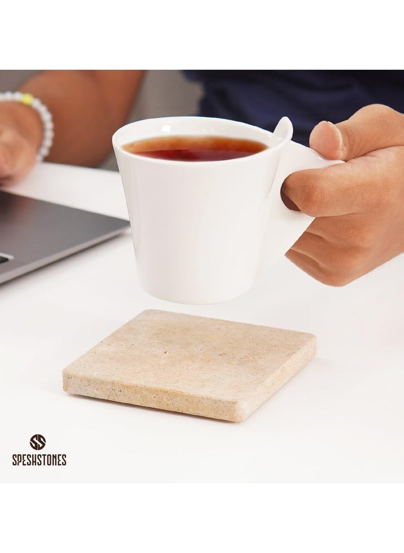 Travertine Marble Coasters for Drinks - Handmade Coasters Set of 6 for Kitchen Decor - Sqaure Coasters for Coffee Table - Table Coasters