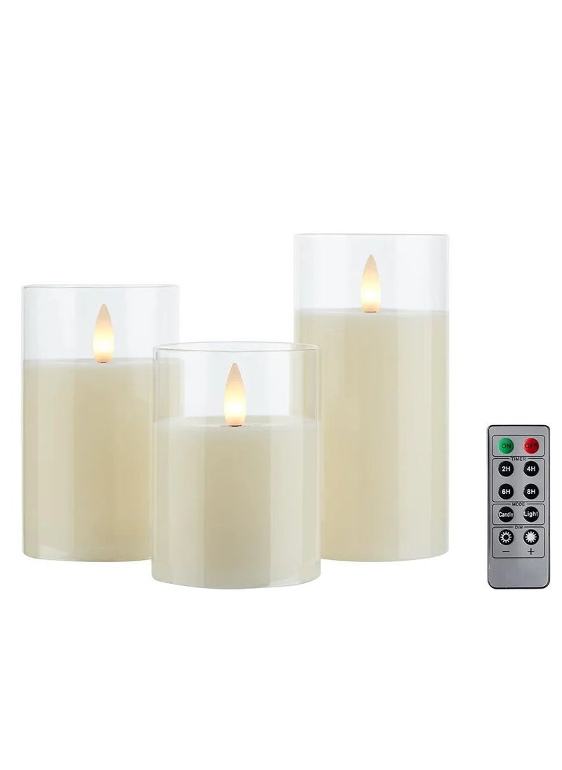 3 PCS/Set LED Flickering Flameless Pillar Amber Candles Battery Operated Acrylic Electric Candle for Wedding