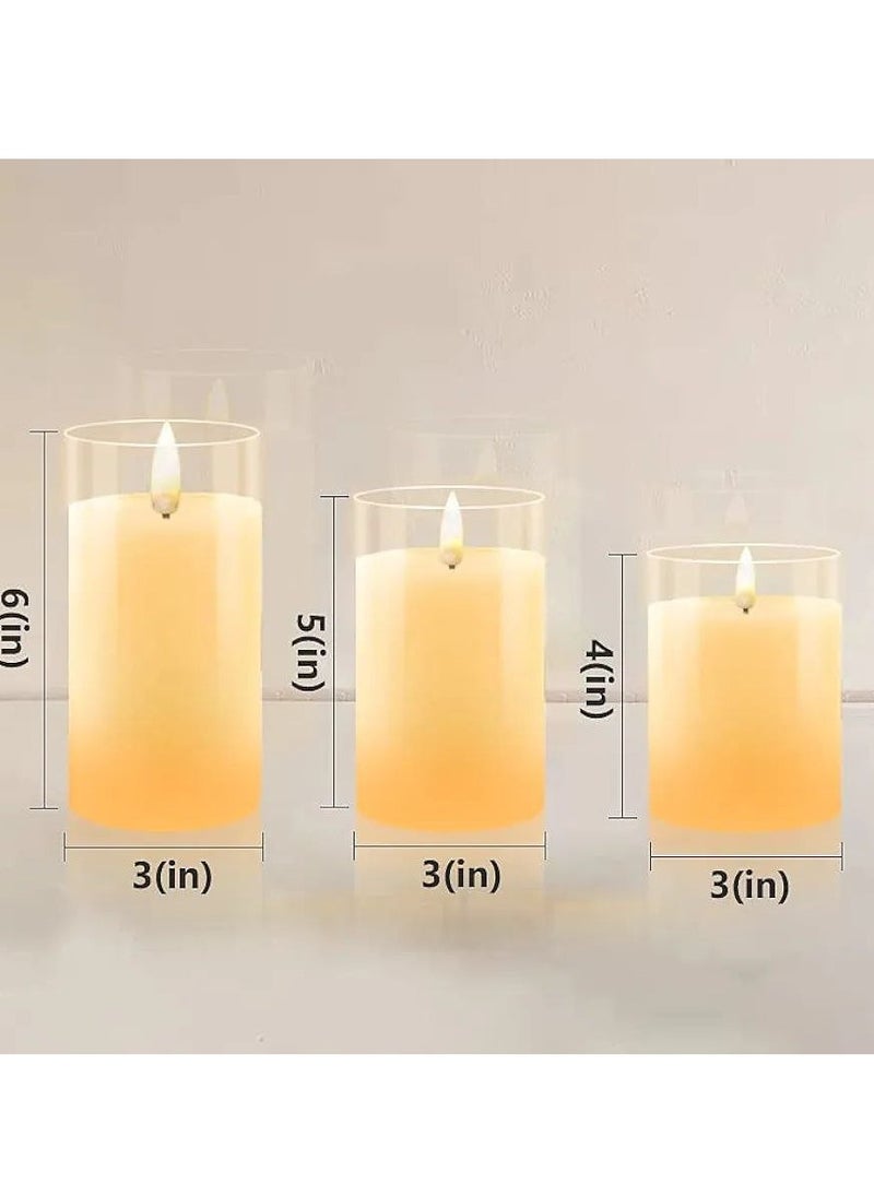 3 PCS/Set LED Flickering Flameless Pillar Amber Candles Battery Operated Acrylic Electric Candle for Wedding