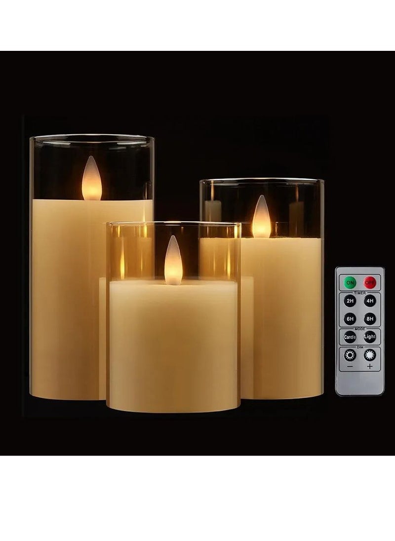 3 PCS/Set LED Flickering Flameless Pillar Amber Candles Battery Operated Acrylic Electric Candle for Wedding