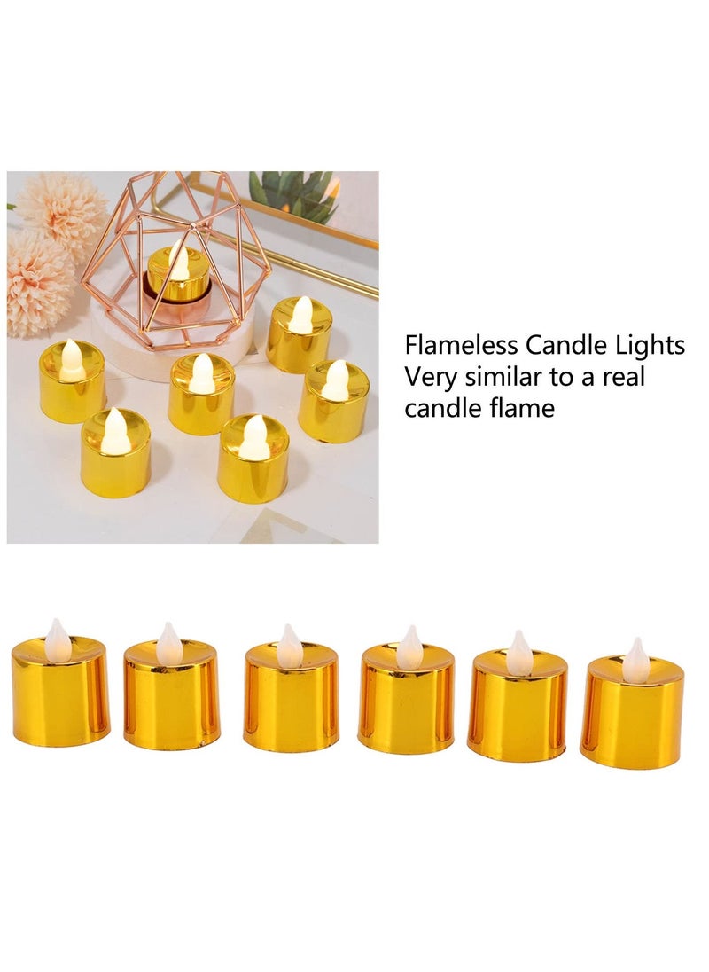 Flameless Candles Set, 12 Pack Gold LED Votive Tea Lights, Battery Operated Gold Glitter Flickering Fake Candles, LED Electronic Candle Lamp for Wedding Birthday Party Home Decor