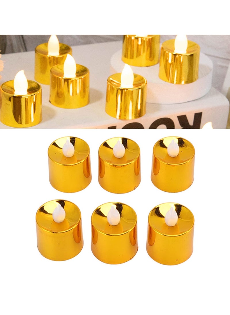 Flameless Candles Set, 12 Pack Gold LED Votive Tea Lights, Battery Operated Gold Glitter Flickering Fake Candles, LED Electronic Candle Lamp for Wedding Birthday Party Home Decor