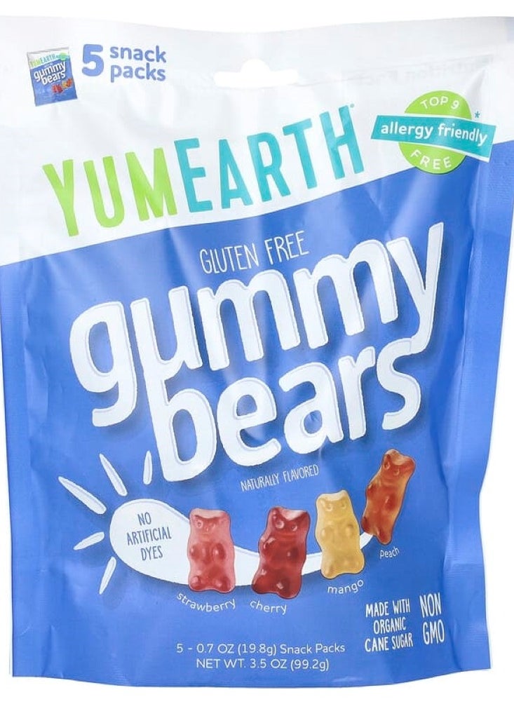 YumOrth, Gluten Free Bear Chewables, Strawberry, Cherry, Mango, Peach, 5 Snack Bags, 0.7 oz (19.8 g) Each