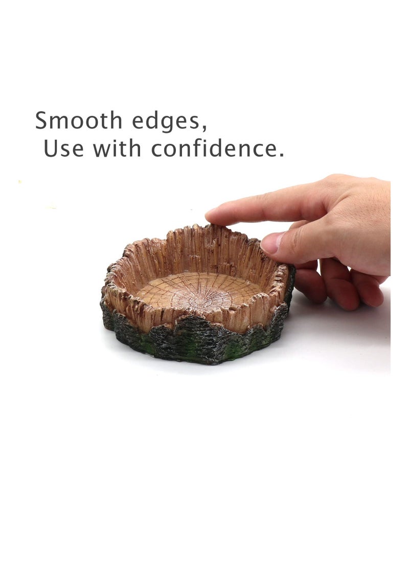Reptile Feeder, Reptile Water Dish Food Bowls, Artificial Tree Trunk Reptile Tank Decor Bowl, for Leopard Gecko Lizard Spider Scorpion, Amphibian Feeding Bowl Decor (2PCS)