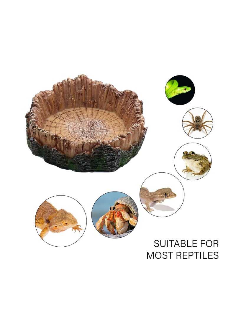 Reptile Feeder, Reptile Water Dish Food Bowls, Artificial Tree Trunk Reptile Tank Decor Bowl, for Leopard Gecko Lizard Spider Scorpion, Amphibian Feeding Bowl Decor (2PCS)
