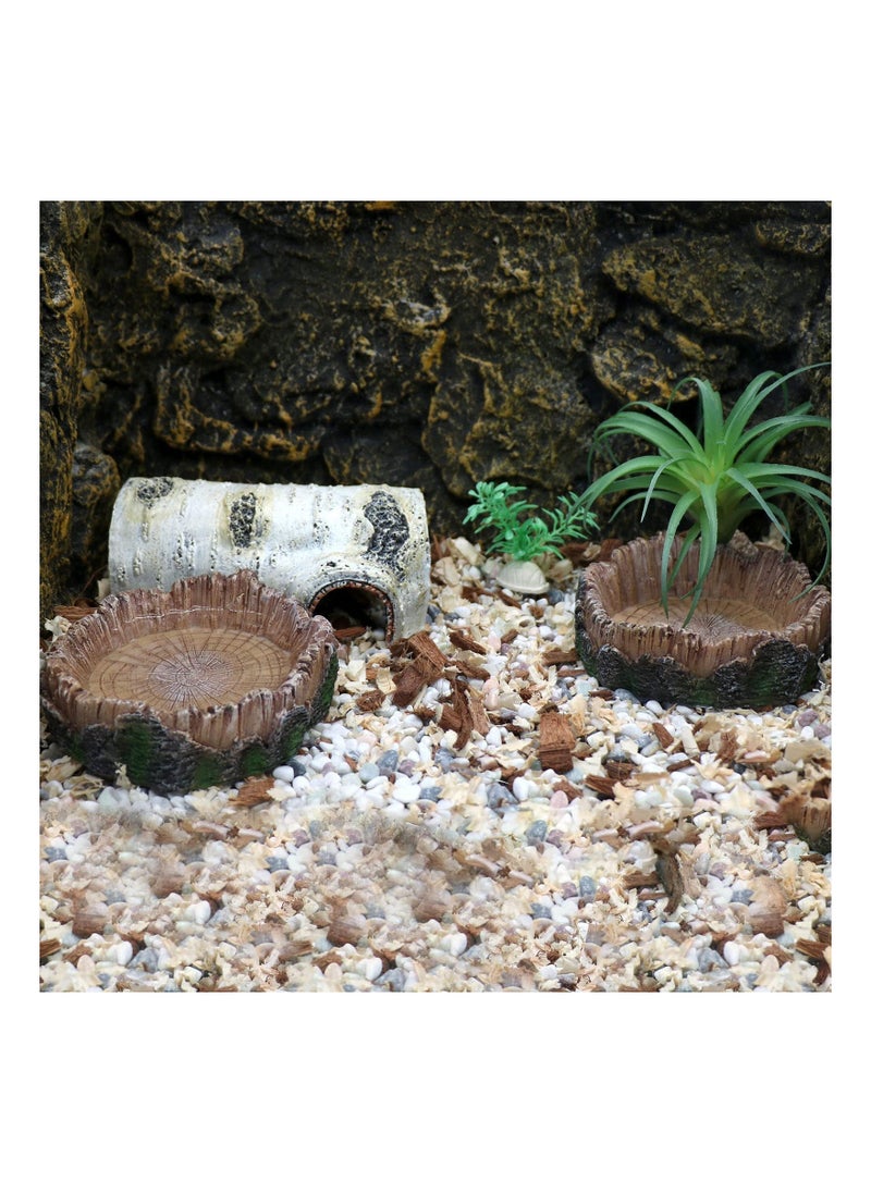 Reptile Feeder, Reptile Water Dish Food Bowls, Artificial Tree Trunk Reptile Tank Decor Bowl, for Leopard Gecko Lizard Spider Scorpion, Amphibian Feeding Bowl Decor (2PCS)