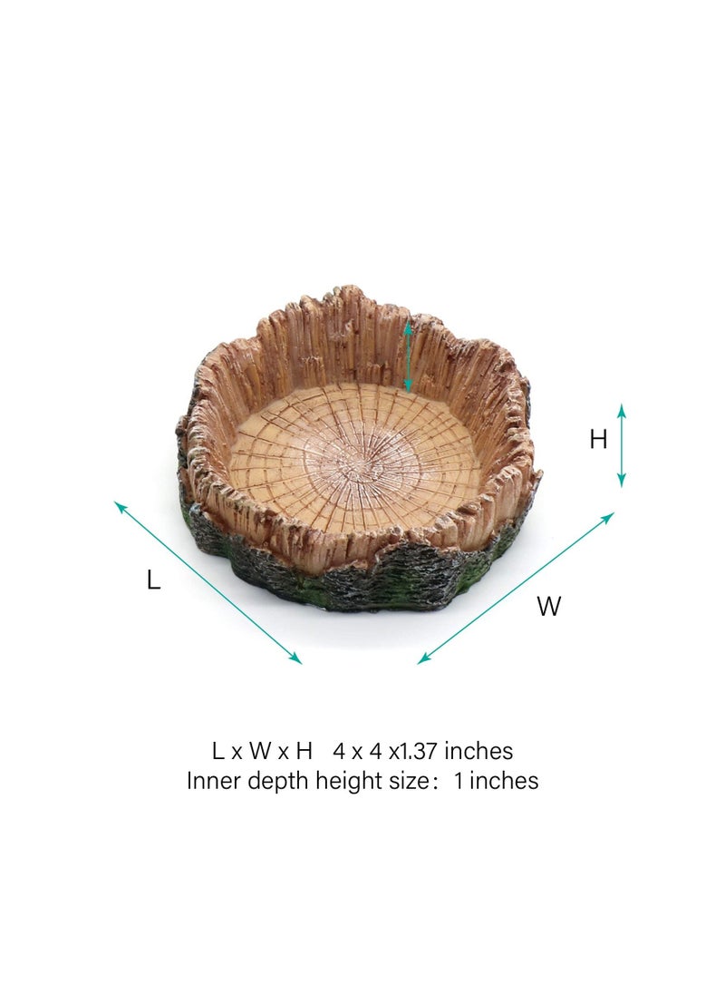 Reptile Feeder, Reptile Water Dish Food Bowls, Artificial Tree Trunk Reptile Tank Decor Bowl, for Leopard Gecko Lizard Spider Scorpion, Amphibian Feeding Bowl Decor (2PCS)