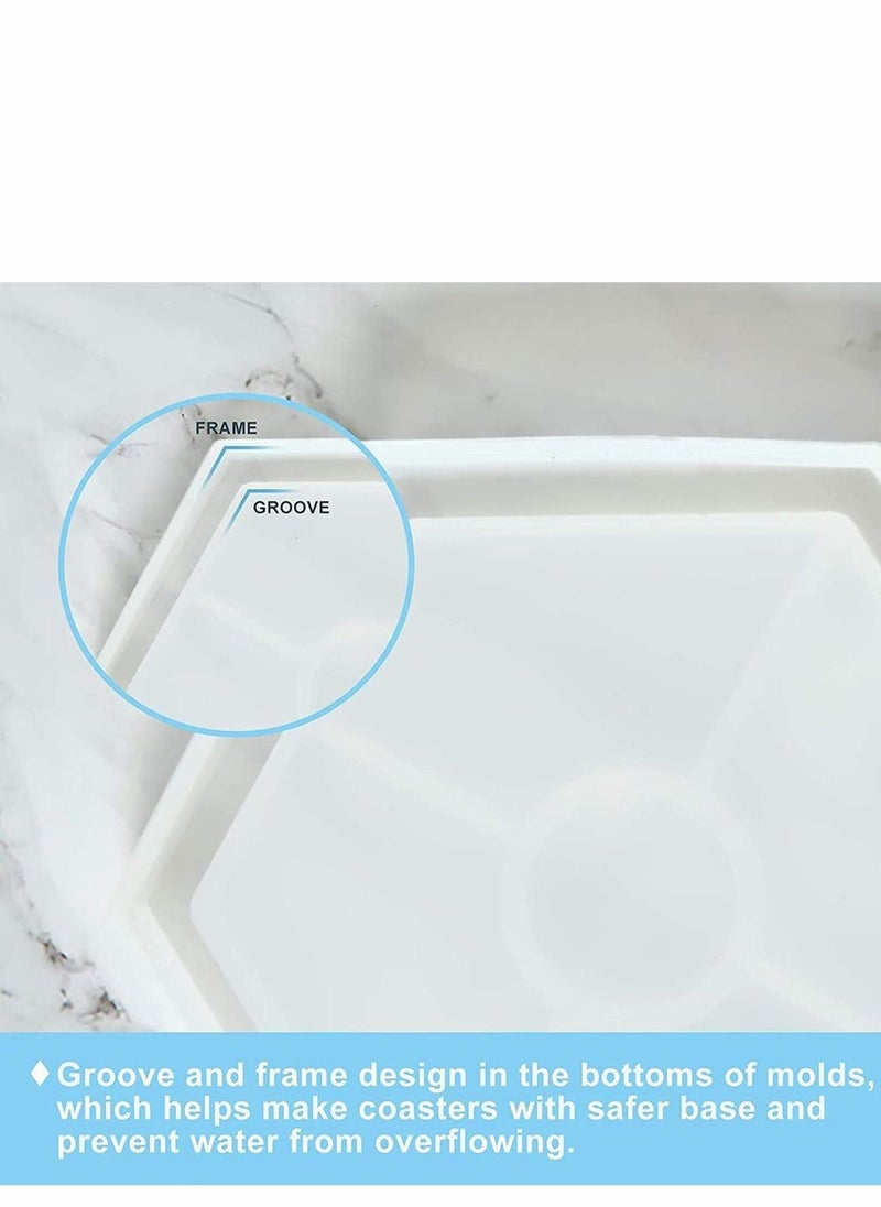 Coaster Molds Epoxy Resin Casting 8 Pcs, Contain 4 Pcs Square, 4 Pcs Hexagon Epoxy Resin Molds for Making Coasters, Cement, DIY Resin Artwork