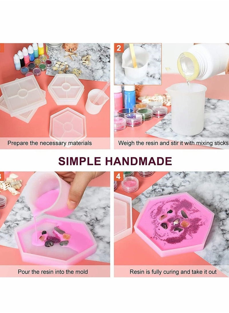 Coaster Molds Epoxy Resin Casting 8 Pcs, Contain 4 Pcs Square, 4 Pcs Hexagon Epoxy Resin Molds for Making Coasters, Cement, DIY Resin Artwork