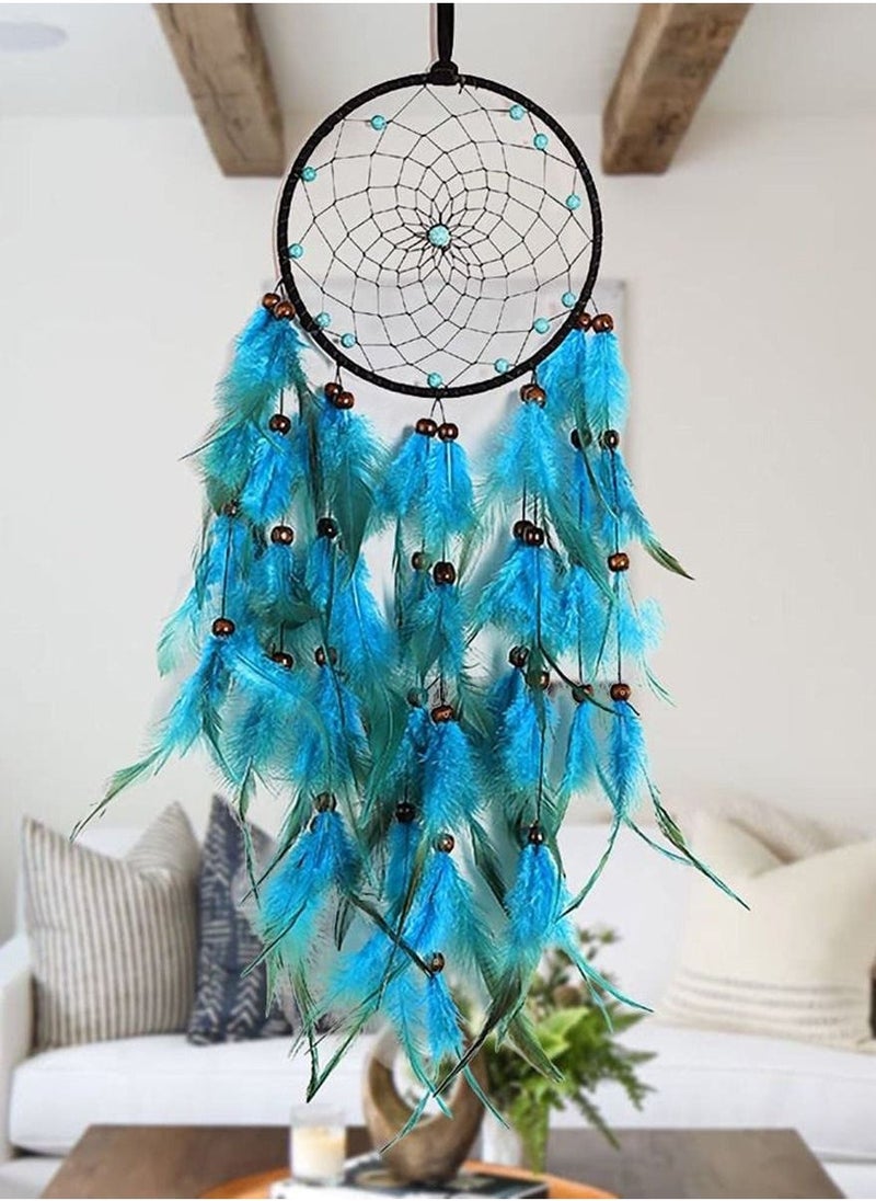 Dream Catchers Handmade Blue Feathers, Wind Chimes Ornaments Car Pendants Home Decoration, Boho Circular Net for Wall Hanging Decor, Bedroom Kids, Home Decoration, Art Ornament Craft Gift