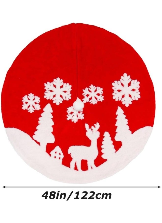 Christmas Tree Skirt 120cm Large White Red Faux Fur Xmas Tree Skirt