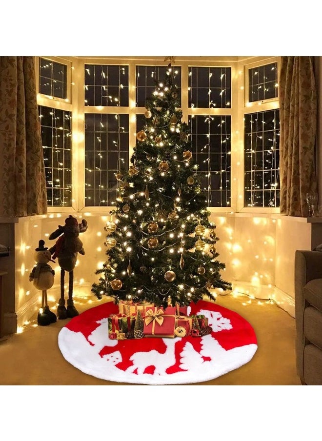 Christmas Tree Skirt 120cm Large White Red Faux Fur Xmas Tree Skirt