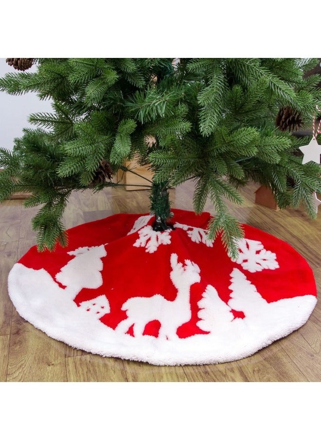 Christmas Tree Skirt 120cm Large White Red Faux Fur Xmas Tree Skirt