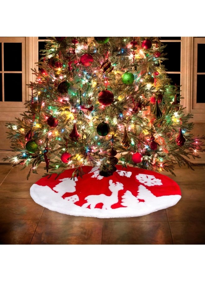 Christmas Tree Skirt 120cm Large White Red Faux Fur Xmas Tree Skirt