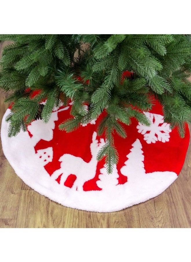 Christmas Tree Skirt 120cm Large White Red Faux Fur Xmas Tree Skirt