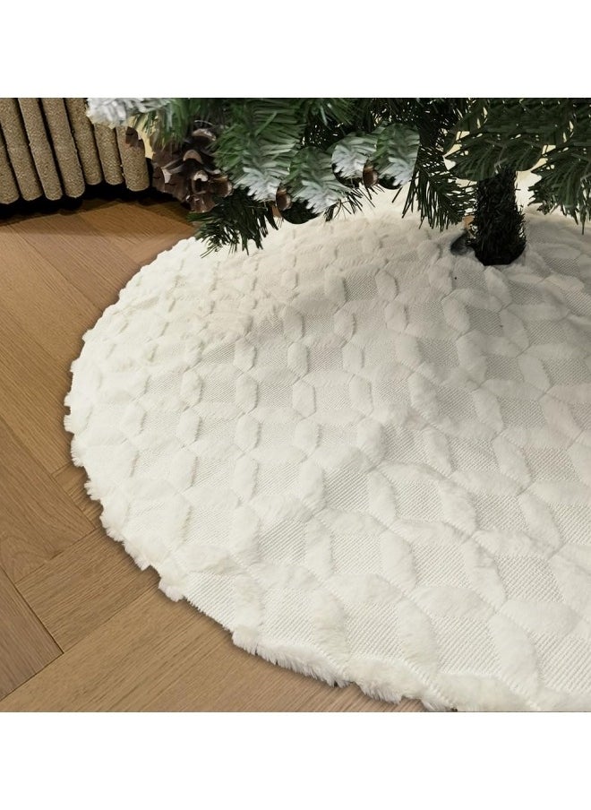 48 Inch Christmas Tree Skirt Faux Fur with Cable Knit Knitted Thick Decoration for Merry Christmas Decorations