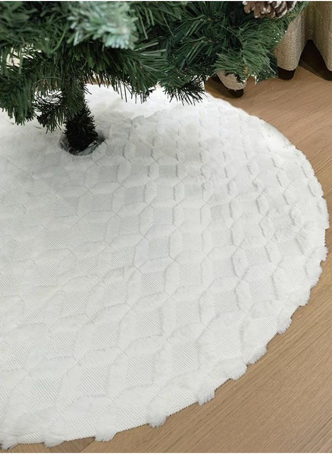 48 Inch Christmas Tree Skirt Faux Fur with Cable Knit Knitted Thick Decoration for Merry Christmas Decorations