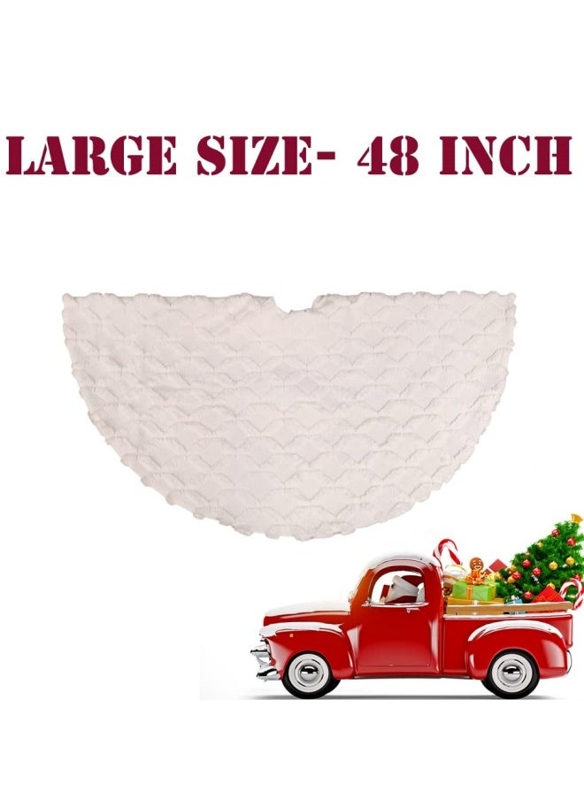 48 Inch Christmas Tree Skirt Faux Fur with Cable Knit Knitted Thick Decoration for Merry Christmas Decorations