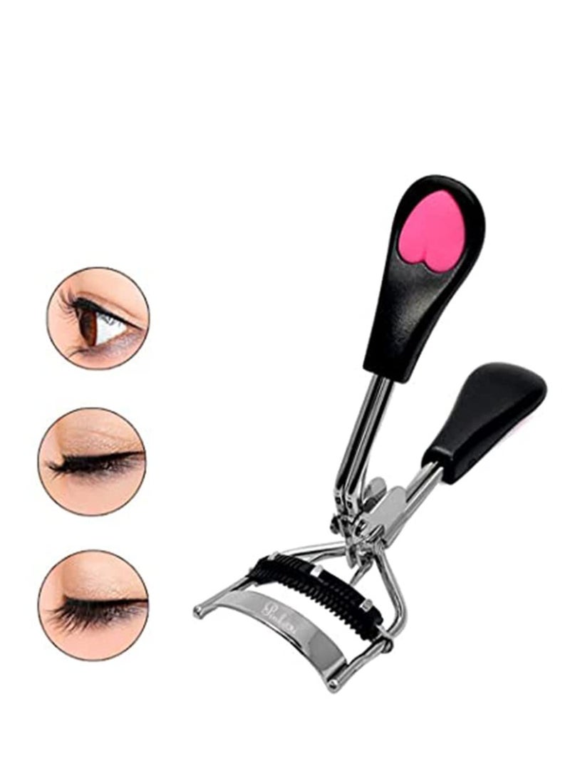 Eyelash Curler, Lashes Curler Clip with Built in Comb Eye Lash Curler Lash Tool with Brush Mini Small Best Eyelash Curler with Lash Separator Refill Pads Portable Compact Makeup Curler (Black)