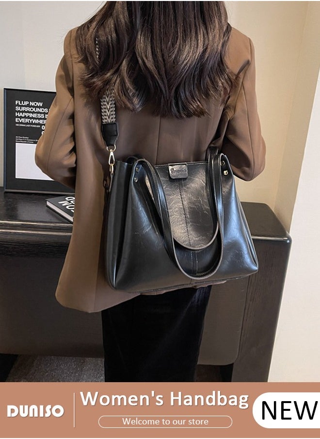 Women's Shoulder Tote Bag, Coffee Color PU Shoulder Bag, Large Capacity Crossbody Bag for Adjustable Shoulder Strap, Fashionable Travel Messenger Shoulder Bag For Ladies