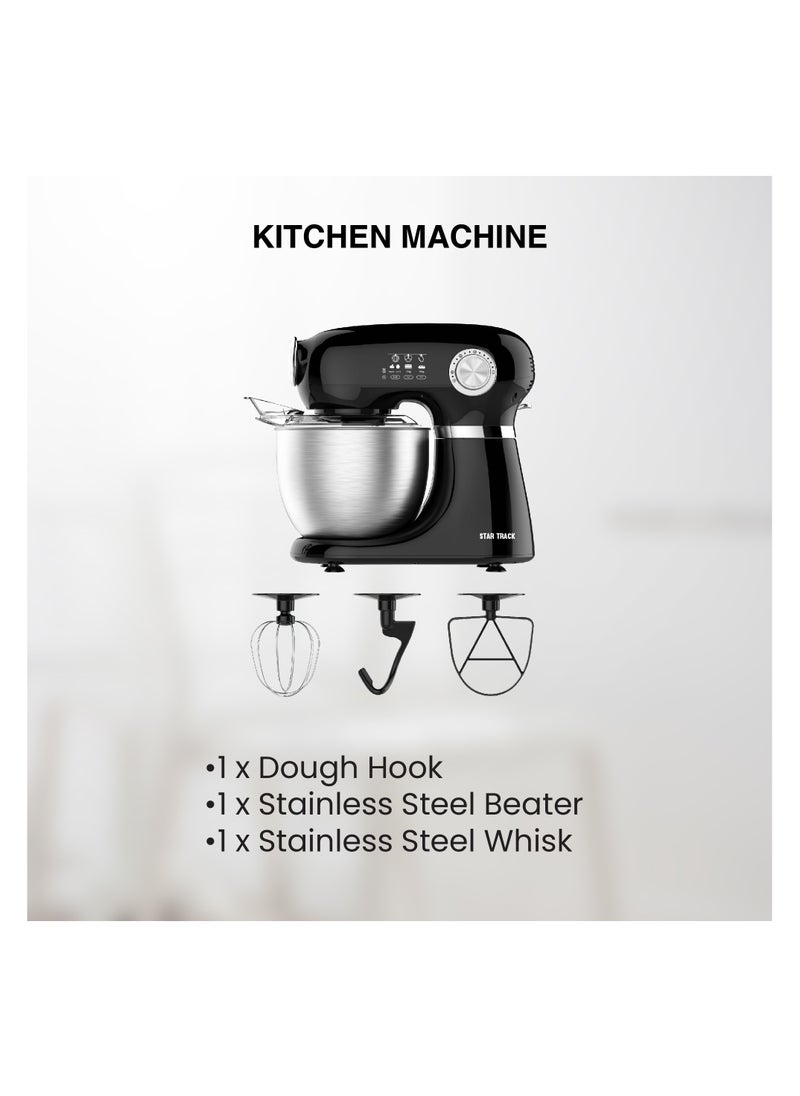 STAR TRACK Kitchen Machine ST-BID-KM1000, 1000W, 5.0L Stainless Steel Bowl, Dough Hook, Beater & Whisk, Premium Quality