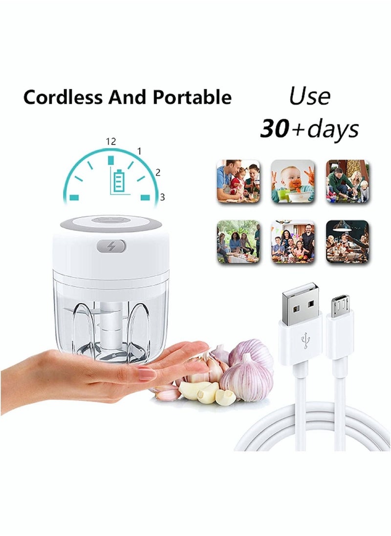 MINI Garlic Machine, White Electric Garlic and Onion Grinder Usb Charging Portable Electric Garlic Masher Food Waterproof Food Processor for Kitchen Mini Food Slicer (White)