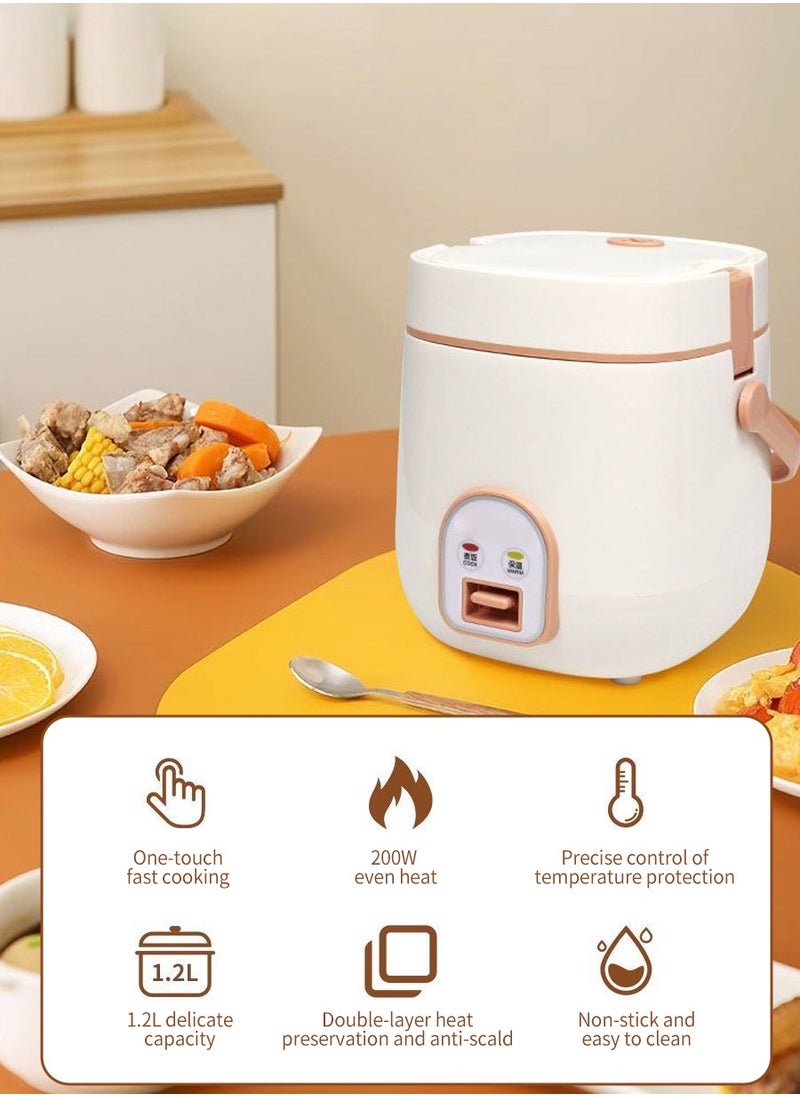 1.2 Liter Mini Multifunctional Rice Cooker, 200 Watt Small Portable Mechanical Home Cooker for 1-2 People