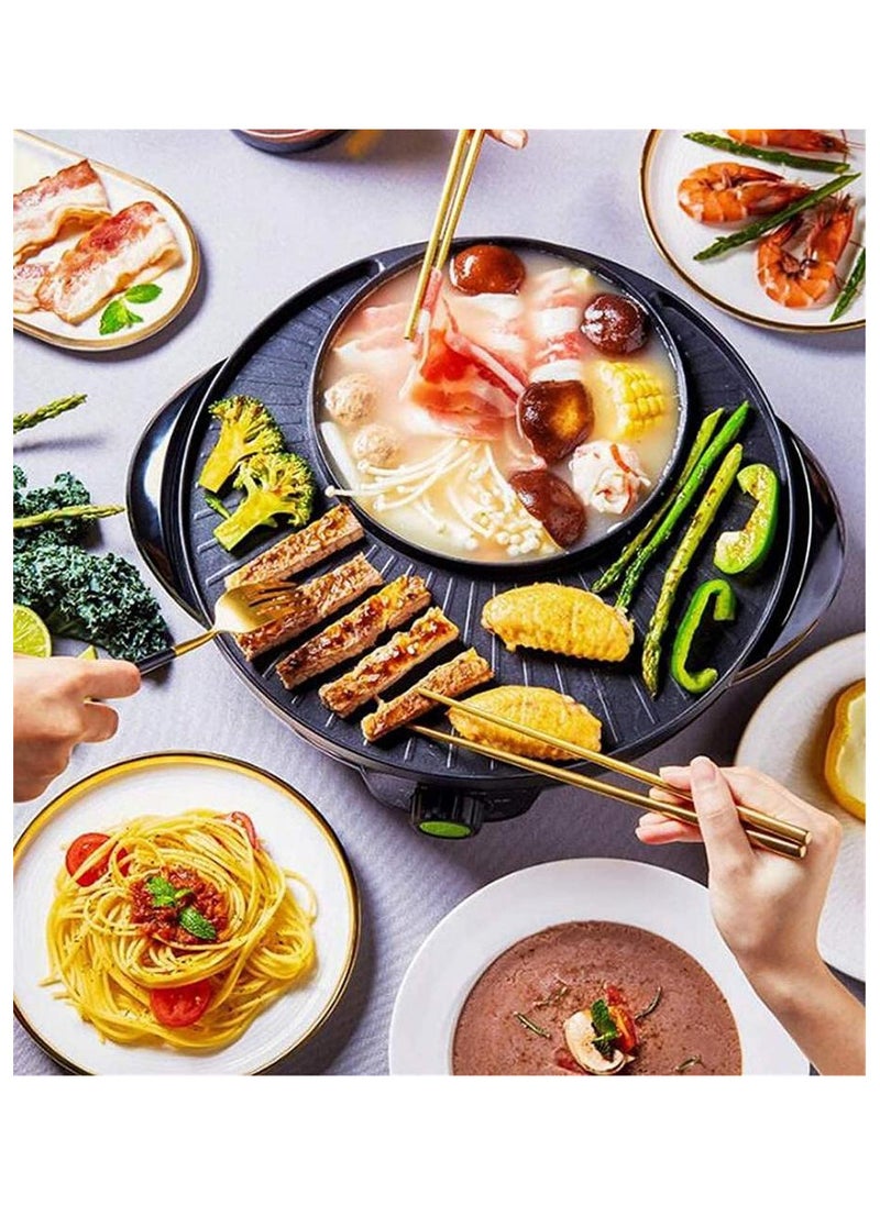 Electric 2 in 1 Hot Pot Grill, Barbecue Smoke free Grill Barbecue Hot Pot Double Pot Smokeless Shabu Korean BBQ Grill for Simmer, Boil, Fry, Roast (Black)