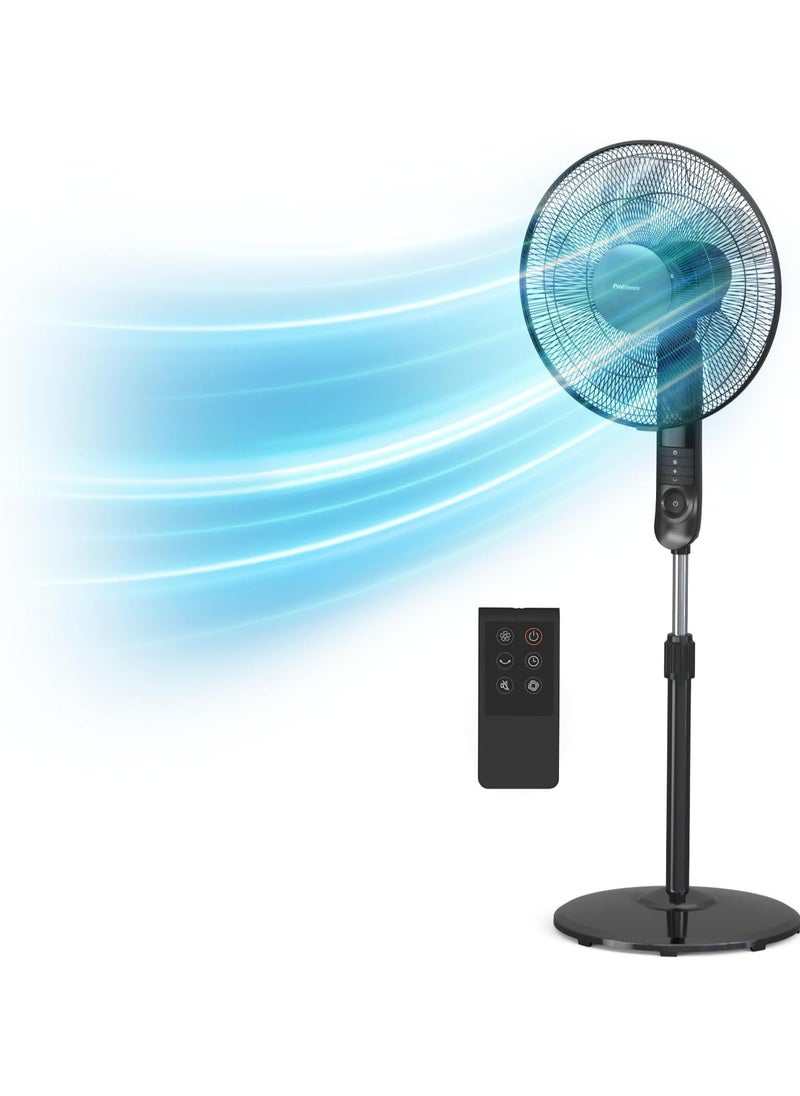 Pro Breeze 16-Inch Pedestal Fan with Remote Control and LED Display, 4 Operational Modes, 80° Oscillation, Adjustable Height & Pivoting Fan Head, Perfect for Homes, Offices and Bedrooms - Black